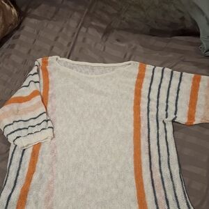 Casual Striped Women's Blouse - Orange, Blue, and White